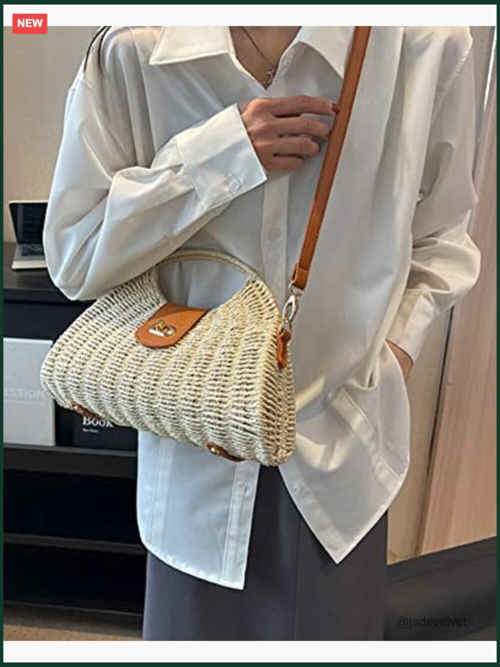 Straw Hand-woven Top-handle Crossbody Tote Bag for Summer Travel - Picture 3 of 3